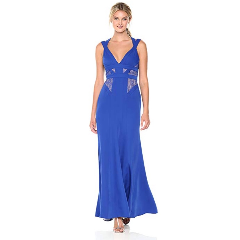 BcbgMaxAzria ROYAL BLUE Lace-Insert Satin Gown